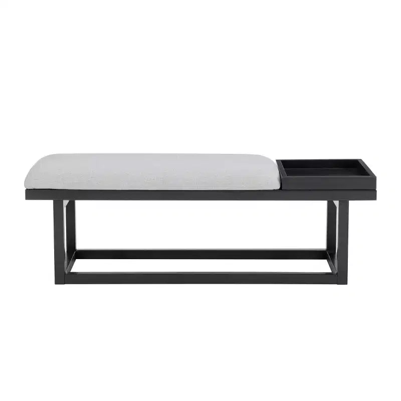 Banc moderne Powell Lemire avec plateau et revêtement, noir/gris : Rectangulaire, Polyester, Nettoyage des taches, Capacité de 136 kg
