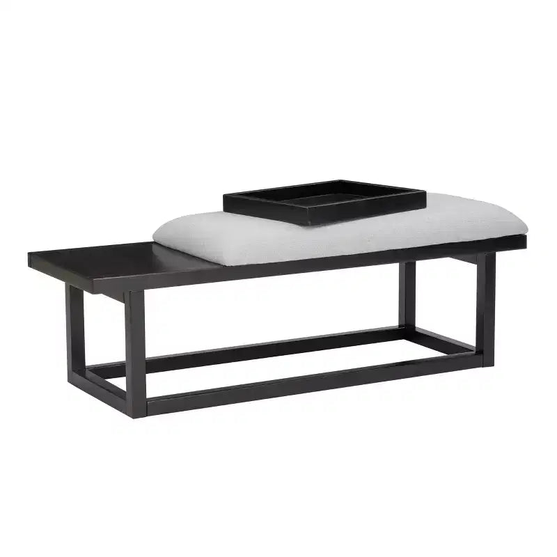 Banc moderne Powell Lemire avec plateau et revêtement, noir/gris : Rectangulaire, Polyester, Nettoyage des taches, Capacité de 136 kg