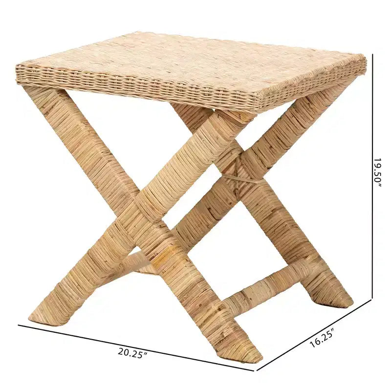 Banc d'appoint Farica en rotin naturel et acajou brun - bali & pari : Tressé à la main, aucun assemblage requis