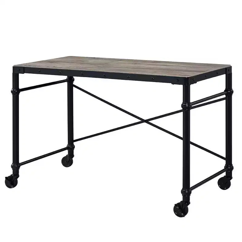 47" Oklarth Writing Desk Rustic Oak/Black Finish - Acme Furniture: Home Office Workstation, No Storage