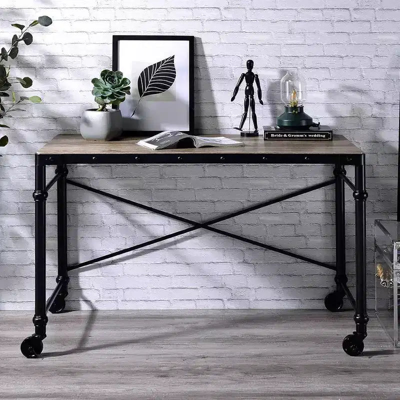 Bureau d'écriture Oklarth 47" Finition chêne rustique/noir - Acme Furniture : poste de travail pour bureau à domicile, sans rangement