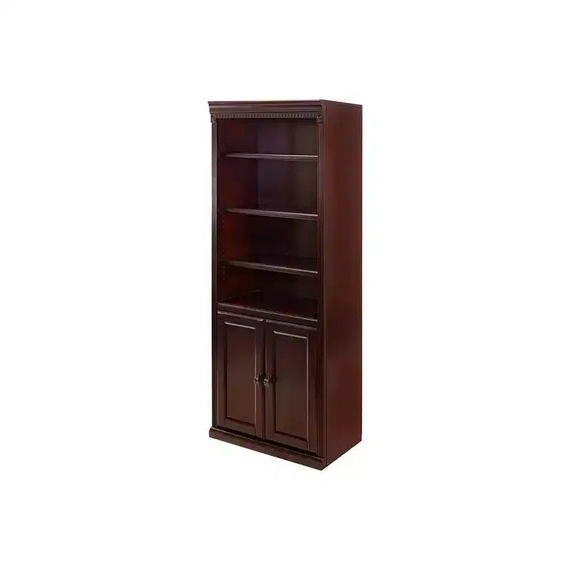 Bibliothèque en bois 72 po Huntington Club avec portes Cerisier - Martin Furniture : Bois franc robuste, 6 étagères, aucun assemblage requis