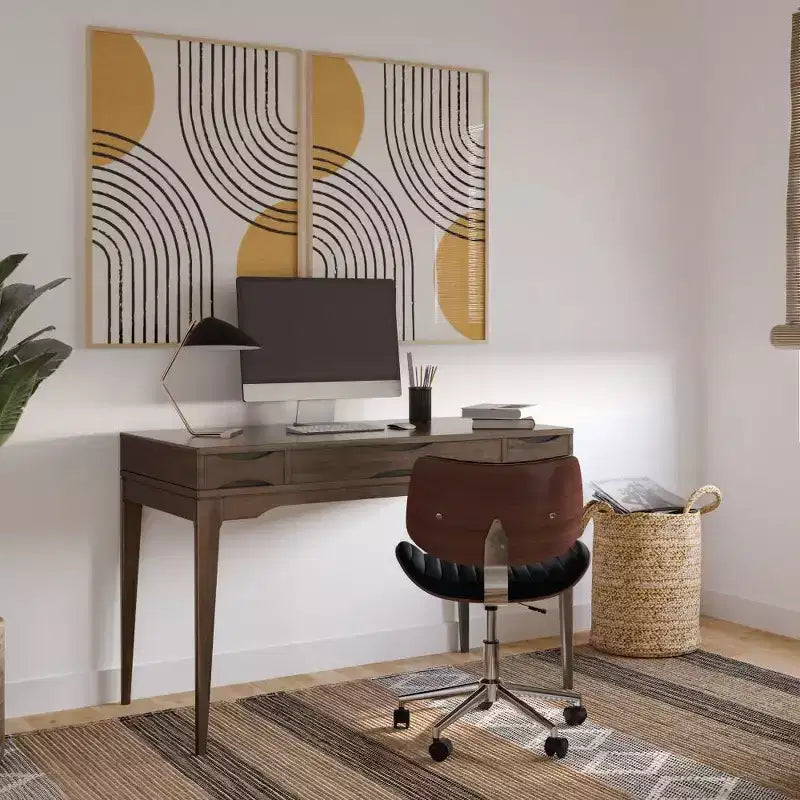 Petit bureau Pearson brun noyer - WyndenHall : style exécutif 48", tiroir pour clavier, classeur