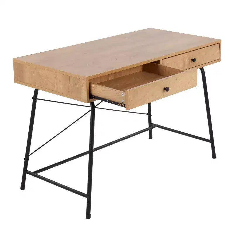 Bureau informatique Casper en acier et bois noir/marron - LumiSource : Cadre métallique robuste, plateau rectangulaire, tiroir de rangement