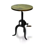 Table d'appoint à manivelle réglable Carolina Living Paxton Chêne Harvest : Piètement en fonte, plateau en bois de manguier, hauteur 61 cm
