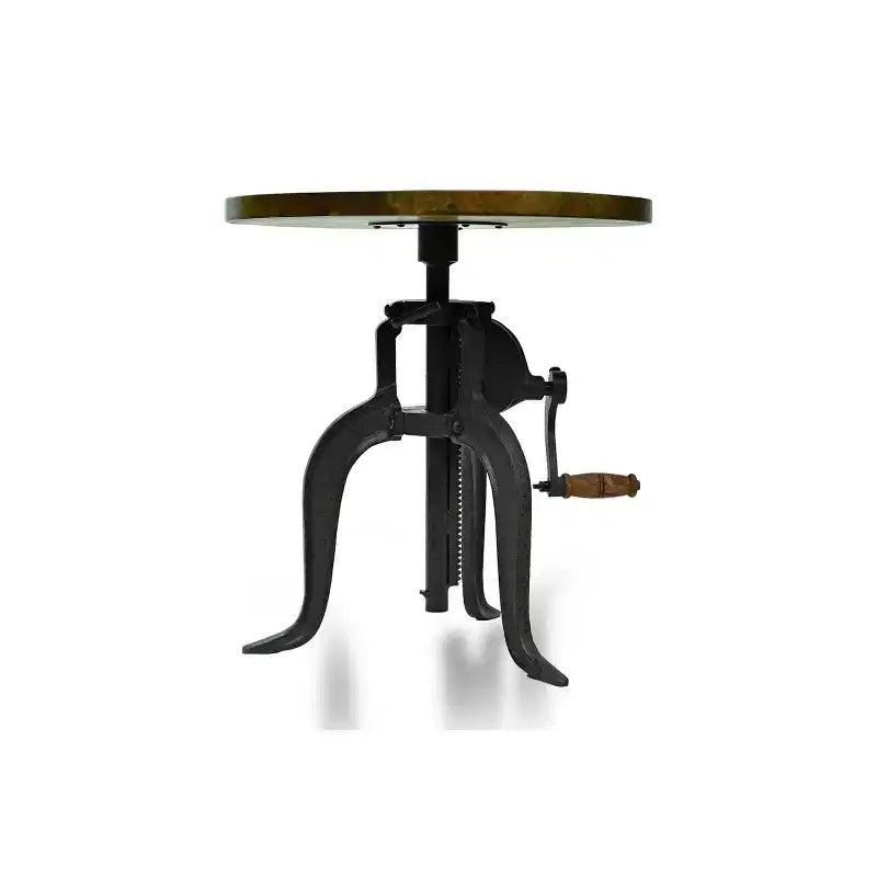 Table d'appoint à manivelle réglable Carolina Living Paxton Chêne Harvest : Piètement en fonte, plateau en bois de manguier, hauteur 61 cm