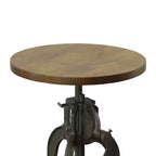 Table d'appoint à manivelle réglable Carolina Living Paxton Chêne Harvest : Piètement en fonte, plateau en bois de manguier, hauteur 61 cm