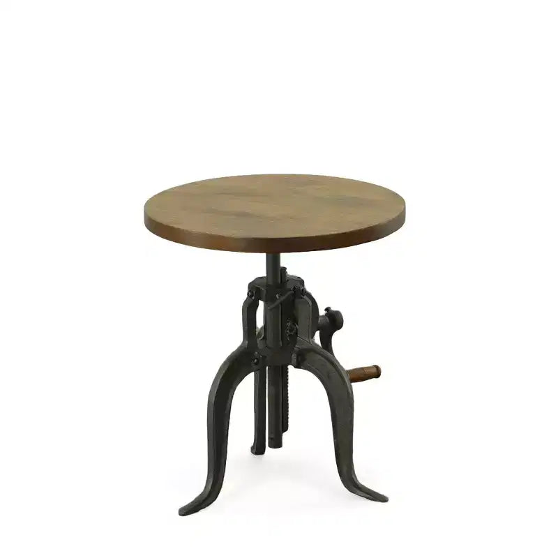 Table d'appoint à manivelle réglable Carolina Living Paxton Chêne Harvest : Piètement en fonte, plateau en bois de manguier, hauteur 61 cm