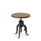 Table d'appoint à manivelle réglable Carolina Living Paxton Chêne Harvest : Piètement en fonte, plateau en bois de manguier, hauteur 61 cm