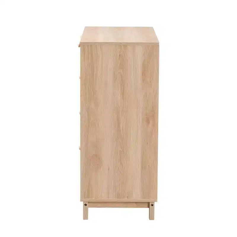 Commode de rangement Elsbeth en bois et rotin naturel à 5 tiroirs Chêne brun/brun naturel - Baxton Studio