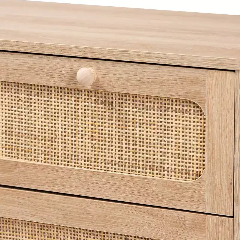 Commode de rangement Elsbeth en bois et rotin naturel à 5 tiroirs Chêne brun/brun naturel - Baxton Studio