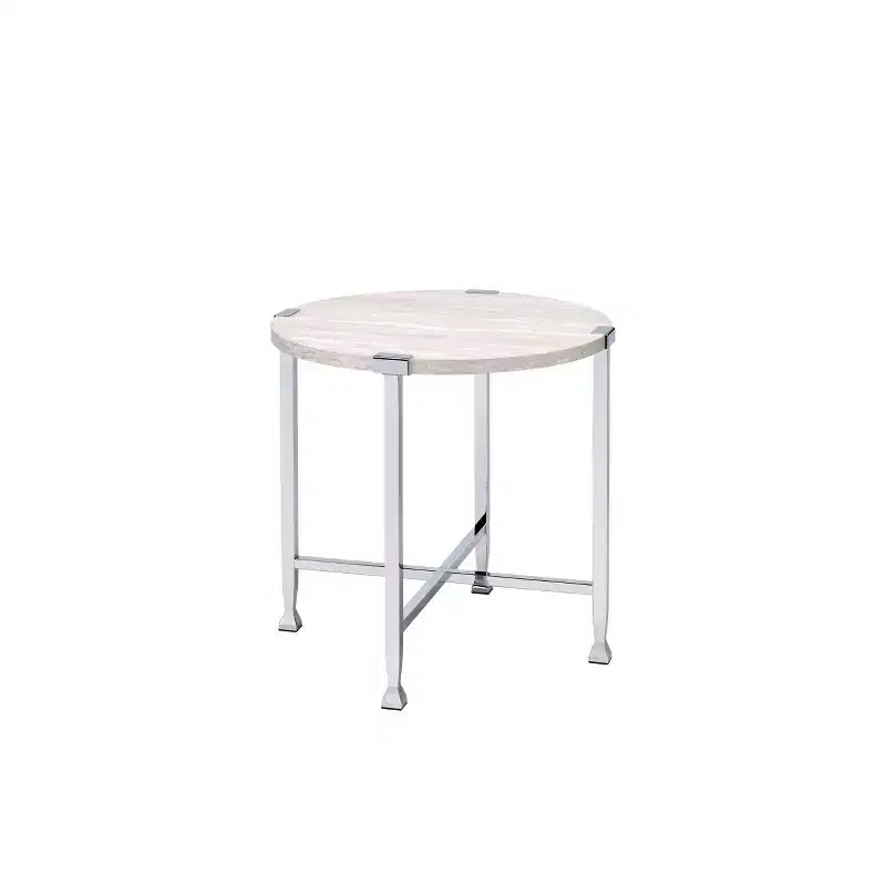 Acme Furniture Brecon Accent Table White Oak/Chrome Finish