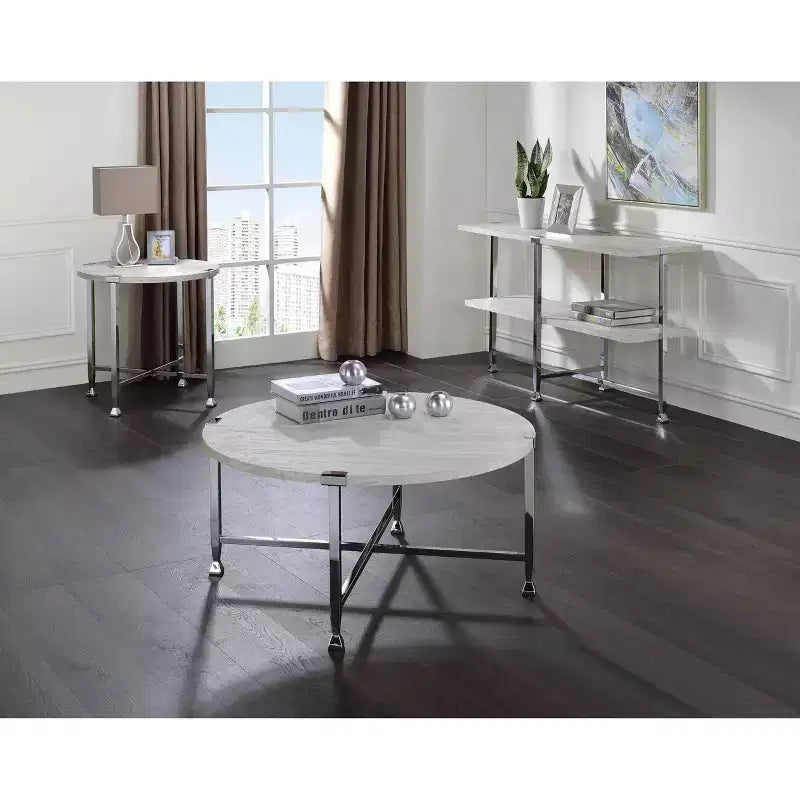 Table d'appoint Brecon Acme Furniture Chêne blanc/Finition chromée