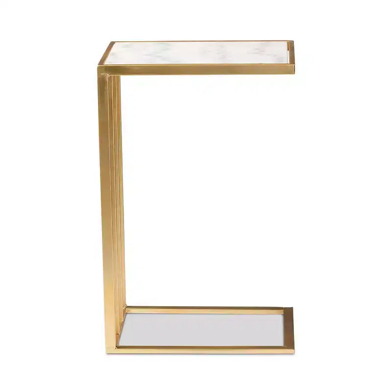 Table d'appoint en C Parkin Metal avec plateau en marbre doré - Baxton Studio