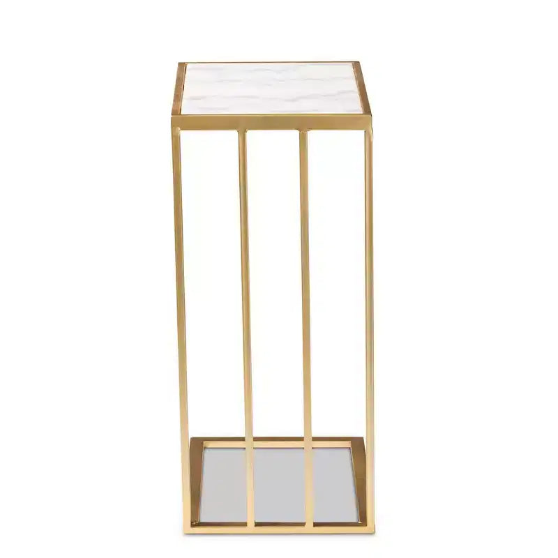 Table d'appoint en C Parkin Metal avec plateau en marbre doré - Baxton Studio