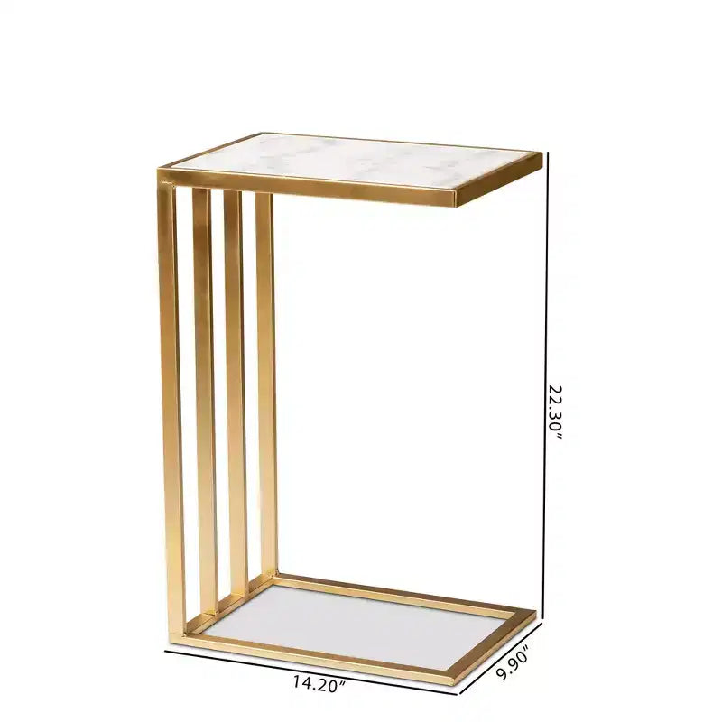 Table d'appoint en C Parkin Metal avec plateau en marbre doré - Baxton Studio