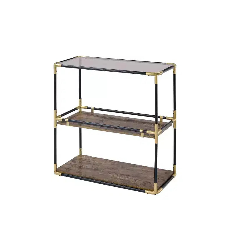 Acme Furniture Heleris Console Table Smoky Glass Top/Black/Gold Finish