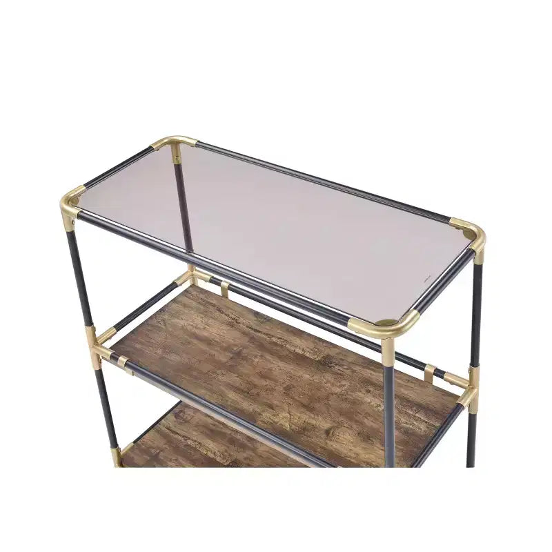 Table console Heleris Acme Furniture plateau en verre fumé/noir/finition dorée