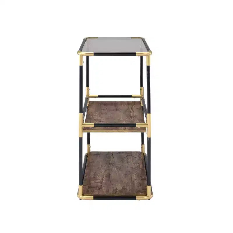 Table console Heleris Acme Furniture plateau en verre fumé/noir/finition dorée