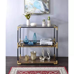 Table console Heleris Acme Furniture plateau en verre fumé/noir/finition dorée