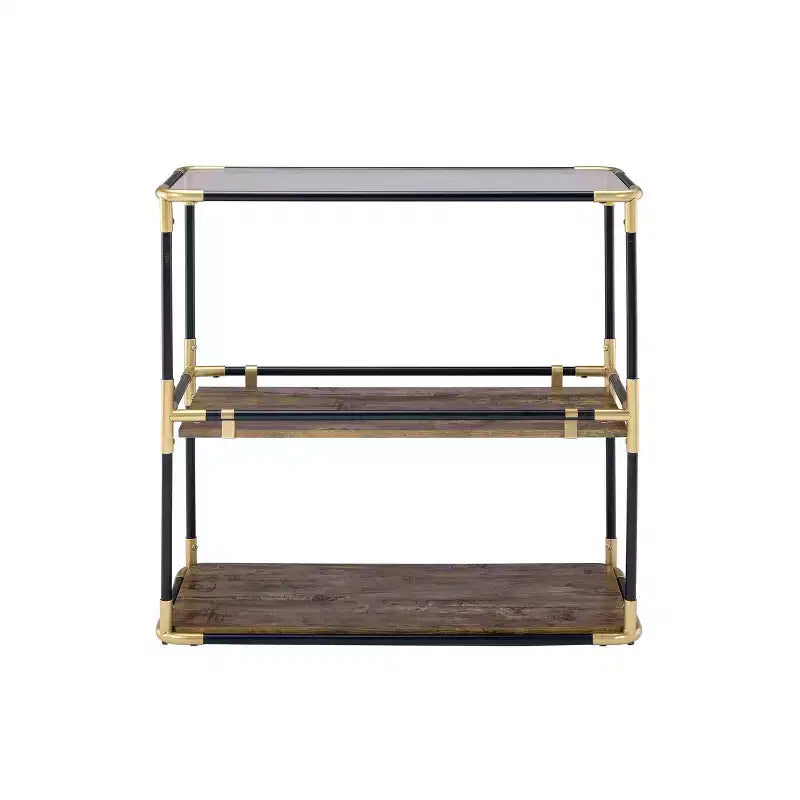 Table console Heleris Acme Furniture plateau en verre fumé/noir/finition dorée