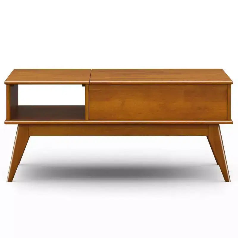 Table basse relevable Tierney de WyndenHall, marron teck : Rangement moderne du milieu du siècle, rectangulaire en bois d'hévéa