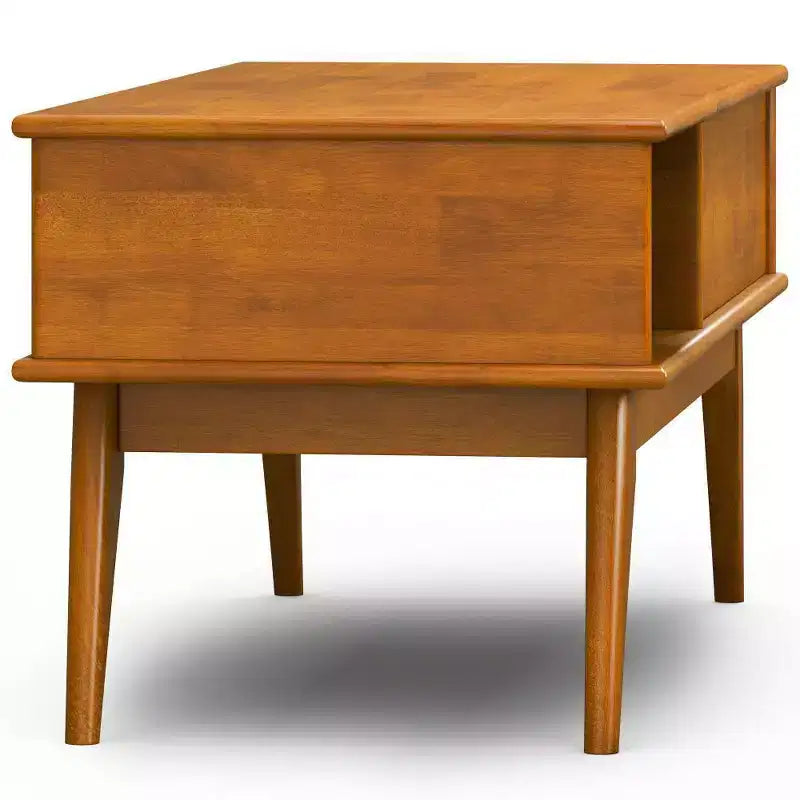 Table basse relevable Tierney de WyndenHall, marron teck : Rangement moderne du milieu du siècle, rectangulaire en bois d'hévéa