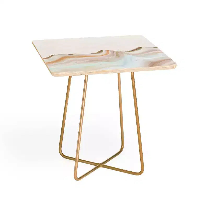Table d'appoint montagnes marbrées Marta Barragan Camarasa Or - Deny Designs : Cadre en acier, plateau en bois composite, pieds évasés