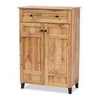 Glidden Wood 1 Drawer Shoe Storage Cabinet Oak Brown - Baxton Studio: Entryway Organizer with 5 Shelves