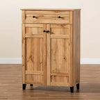 Meuble de Rangement à Chaussures Glidden Wood 1 Tiroir Chêne Marron - Baxton Studio : Organiseur d'Entrée avec 5 Étagères