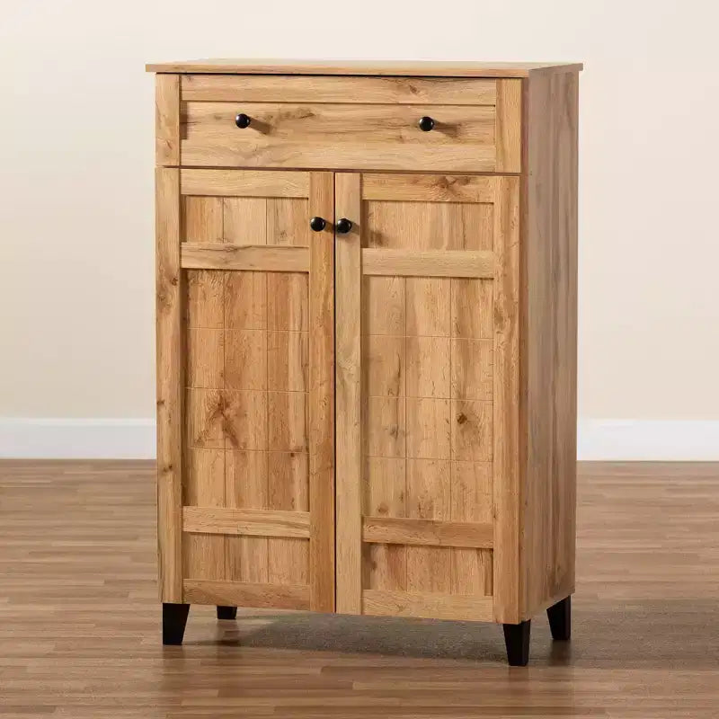 Meuble de Rangement à Chaussures Glidden Wood 1 Tiroir Chêne Marron - Baxton Studio : Organiseur d'Entrée avec 5 Étagères