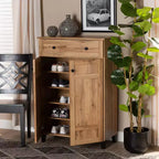 Meuble de Rangement à Chaussures Glidden Wood 1 Tiroir Chêne Marron - Baxton Studio : Organiseur d'Entrée avec 5 Étagères