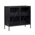 Olivia & May Industrial Metal Cabinet Black: No Assembly, Iron Frame, Fretwork Design, Includes Anti-Tip Hardware