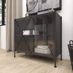 Olivia & May Armoire industrielle en métal noire : Aucun assemblage, cadre en fer, motifs ajourés, inclut la quincaillerie anti-basculement