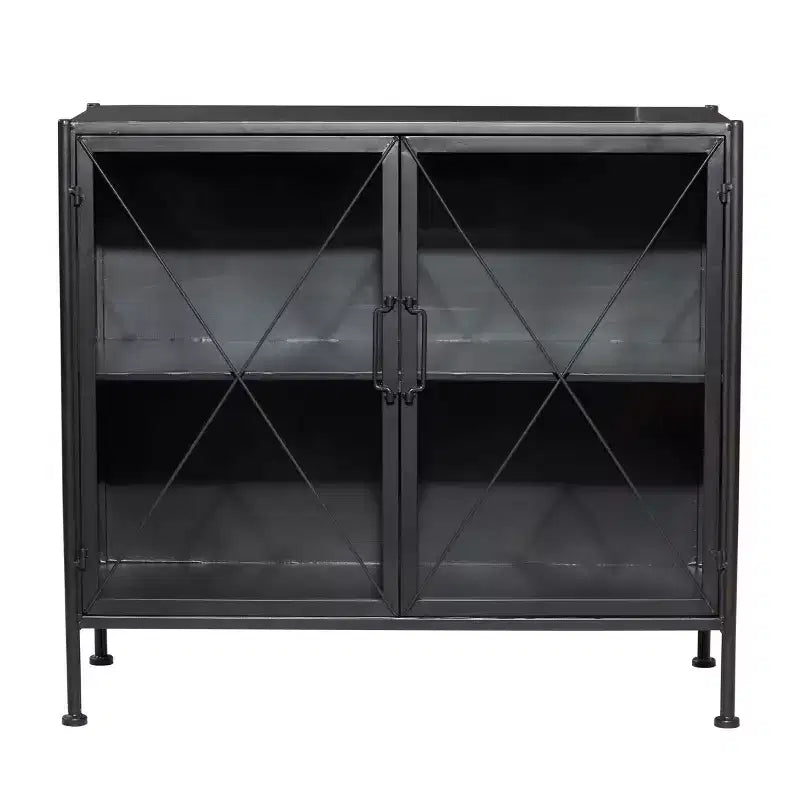 Olivia & May Armoire industrielle en métal noire : Aucun assemblage, cadre en fer, motifs ajourés, inclut la quincaillerie anti-basculement