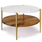 Fleetwood Coffee Table White - WyndenHall: Mid-Century Modern, Acacia Shelf, Antique Brass Frame
