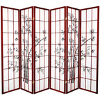 Oriental Furniture 6' Tall Lucky Bamboo Shoji Screen 6 Panels Rosewood: Fiber-Reinforced, No Assembly Required
