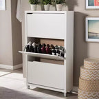 Meuble à chaussures moderne à 3 tiroirs Simms Blanc - Baxton Studio : Organiseur d'entrée, contient 18 paires