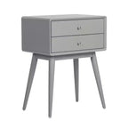 Table d'appoint Rory à deux tiroirs grise - Adore Decor : Moderne Mid-Century, bois MDF, pieds effilés