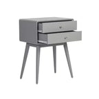 Table d'appoint Rory à deux tiroirs grise - Adore Decor : Moderne Mid-Century, bois MDF, pieds effilés