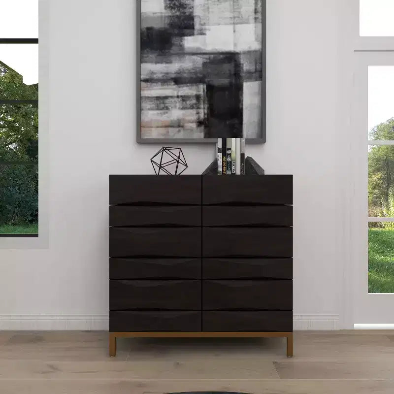 Meuble d'appoint contemporain en bois sculpté marron - Olivia & May : Design arqué, aucun assemblage requis