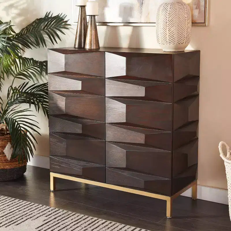 Meuble d'appoint contemporain en bois sculpté marron - Olivia & May : Design arqué, aucun assemblage requis