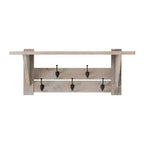 Banc et patère en manguier Castleton 40 po avec étagère Driftwood – Meubles Alaterre : Rangement pour entrée, 5 crochets en métal, sans traitement de surface