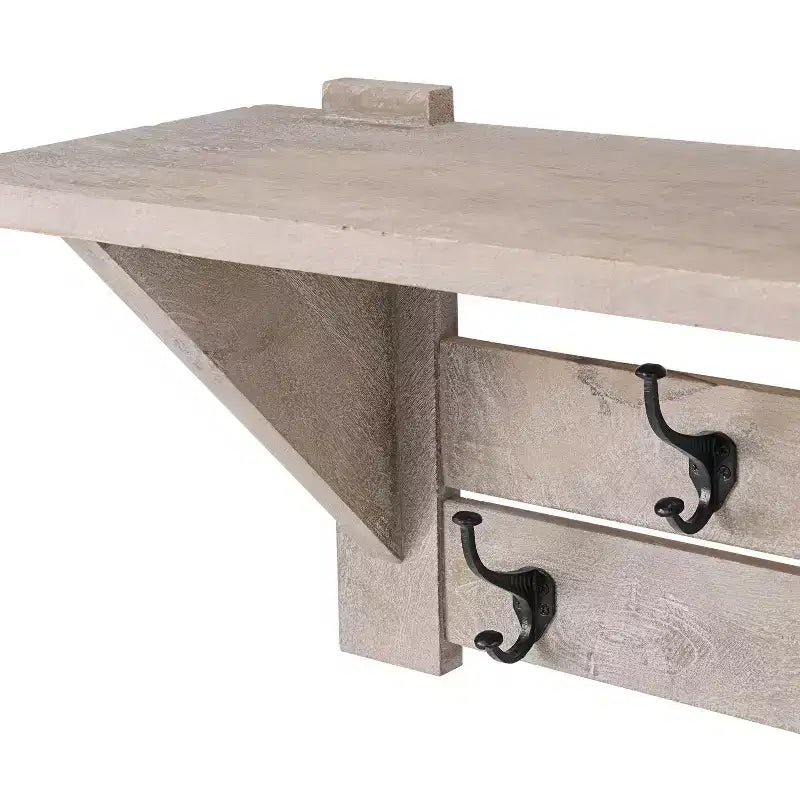 Banc et patère en manguier Castleton 40 po avec étagère Driftwood – Meubles Alaterre : Rangement pour entrée, 5 crochets en métal, sans traitement de surface