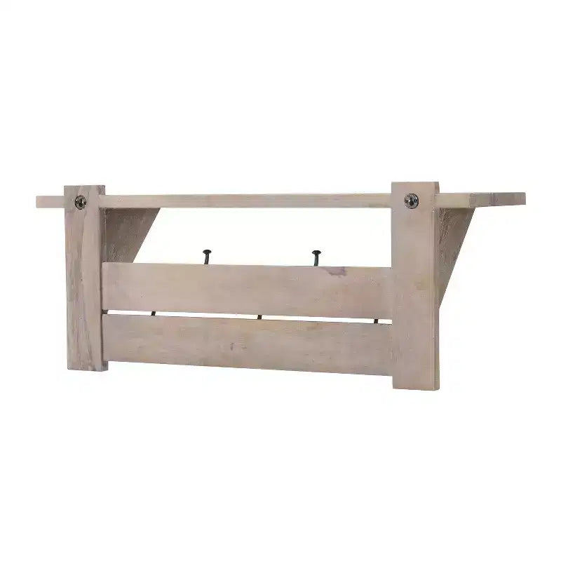 Banc et patère en manguier Castleton 40 po avec étagère Driftwood – Meubles Alaterre : Rangement pour entrée, 5 crochets en métal, sans traitement de surface