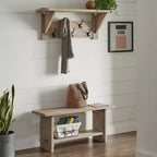 Banc et patère en manguier Castleton 40 po avec étagère Driftwood – Meubles Alaterre : Rangement pour entrée, 5 crochets en métal, sans traitement de surface