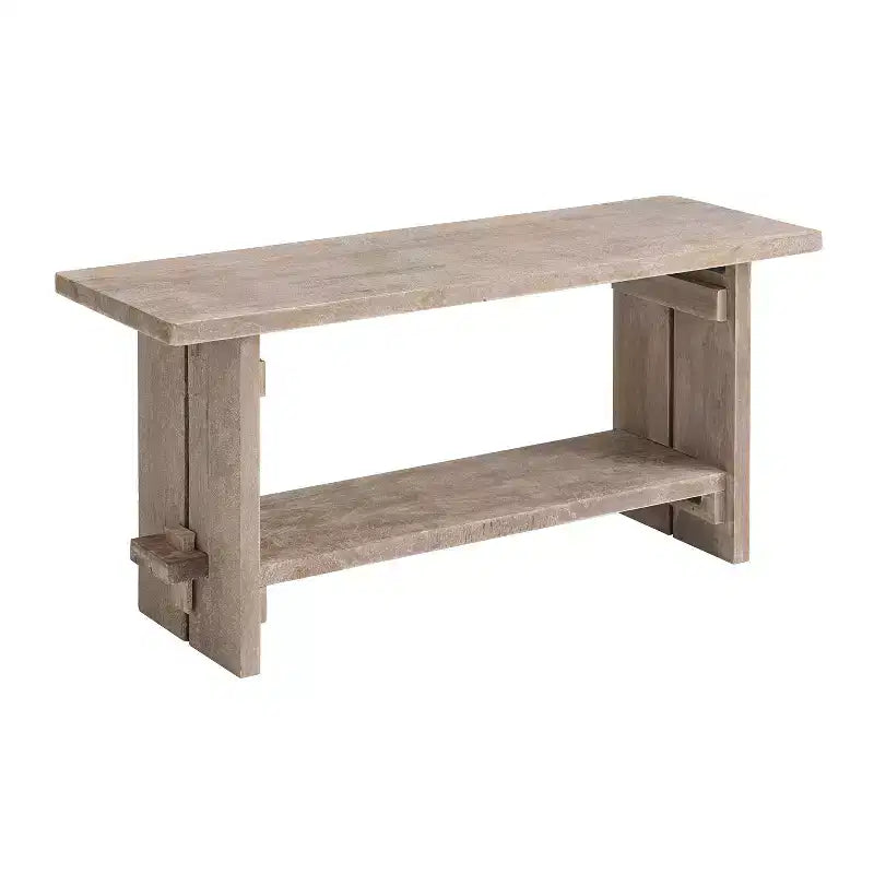Banc et patère en manguier Castleton 40 po avec étagère Driftwood – Meubles Alaterre : Rangement pour entrée, 5 crochets en métal, sans traitement de surface