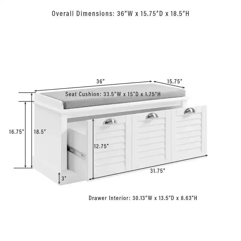 Banc de rangement d'entrée Ellison 91 cm Crosley blanc/gris : Rembourré avec compartiment à chaussures, Design étroit