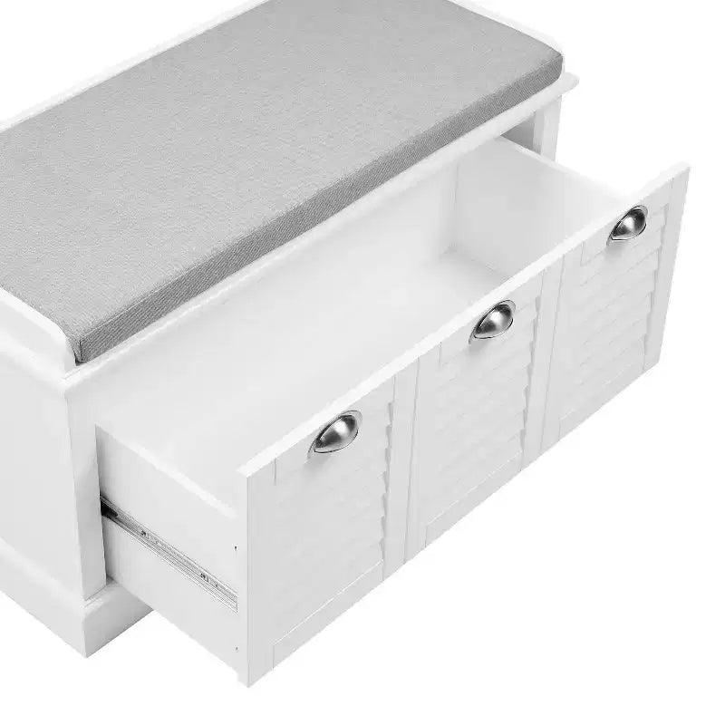 Banc de rangement d'entrée Ellison 91 cm Crosley blanc/gris : Rembourré avec compartiment à chaussures, Design étroit