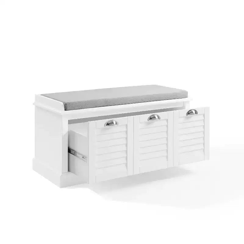 Banc de rangement d'entrée Ellison 91 cm Crosley blanc/gris : Rembourré avec compartiment à chaussures, Design étroit